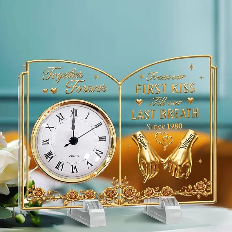 Personalized Acrylic Desk Clock – From Our First Kiss Till Our Last Breath