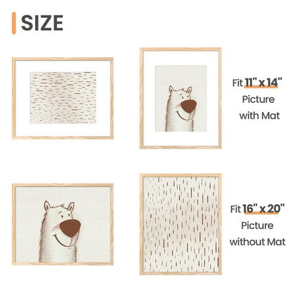 upsimples 16x20 Picture Frame, Display Pictures 11x14 with Mat or 16 x 20 Without, Wall Hanging Poster Frame, Natural, 1 Pack