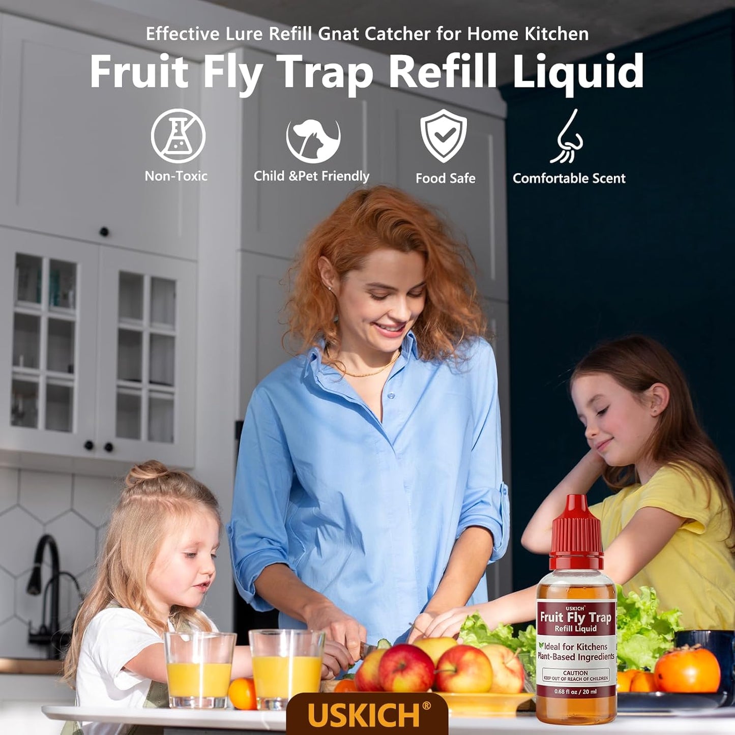 Skiennix Fruit Fly Trap Refill - Effective Non-Toxic Liquid Lure for Indoor Use | 10 Pack, 0.68oz Each