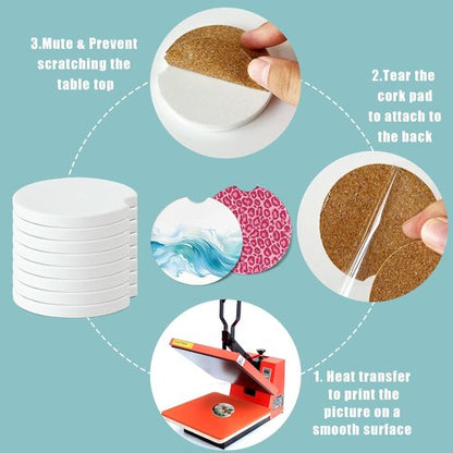 Ceramic Sublimation Blanks Car Coasters - Easy Removal Finger Notch | 48 Pack for Sweat Stain Protection