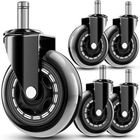 RidRed Office Chair Wheels - Heavy-Duty 3 Inch Rubber Casters - Universal Fit, Noise-Free, Ideal for All Floors (Set of 5)