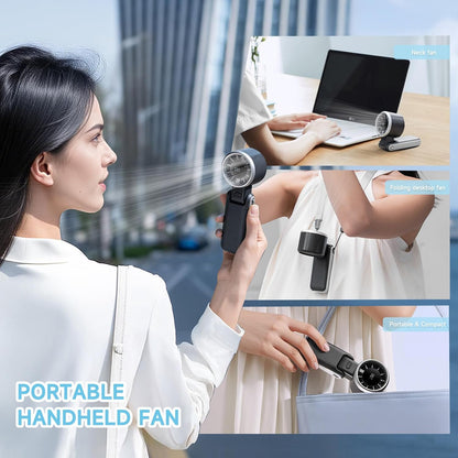Skiennix Portable Handheld Turbo Fan - 180° Folding Design, 5 Speed USB Rechargeable | Ideal for Travel & Summer (Black)