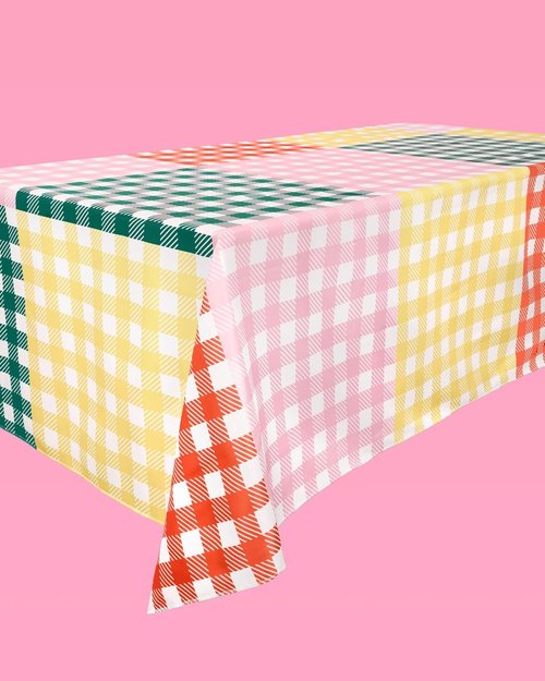 Fetti Gingham Checkered Tablecloth - Washable 9ft | Perfect for Bachelorette Parties & Baby Showers