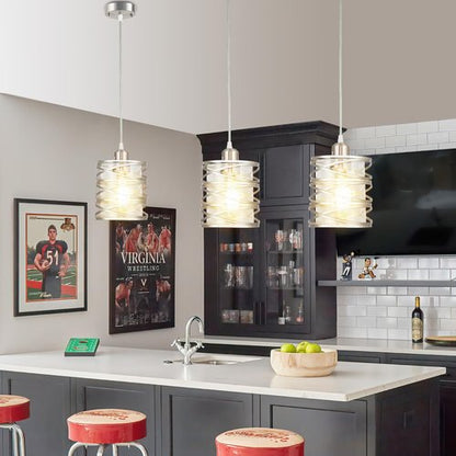 foucasal Brushed Nickel Pendant Light for Kitchen Island Spiral Iron Pendant Light Fixtures with Seeded Glass Shade, Adjustable Height Hanging Pendant Lighting for Dining Room Hallway Kitchen Foyer