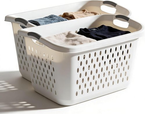 2 Pack Extra Large Plastic Laundry Basket by [Brand Name] - Sturdy Carry Handles for Easy Transport | White