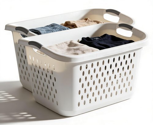 2 Pack 2.7 Bushel Extra Large Plastic Laundry Basket with Sturdy Carry Handles, Portable Laundry Hamper for Laundry Room, Dorm, Bedroom, Bathroom & Closet Organization, White