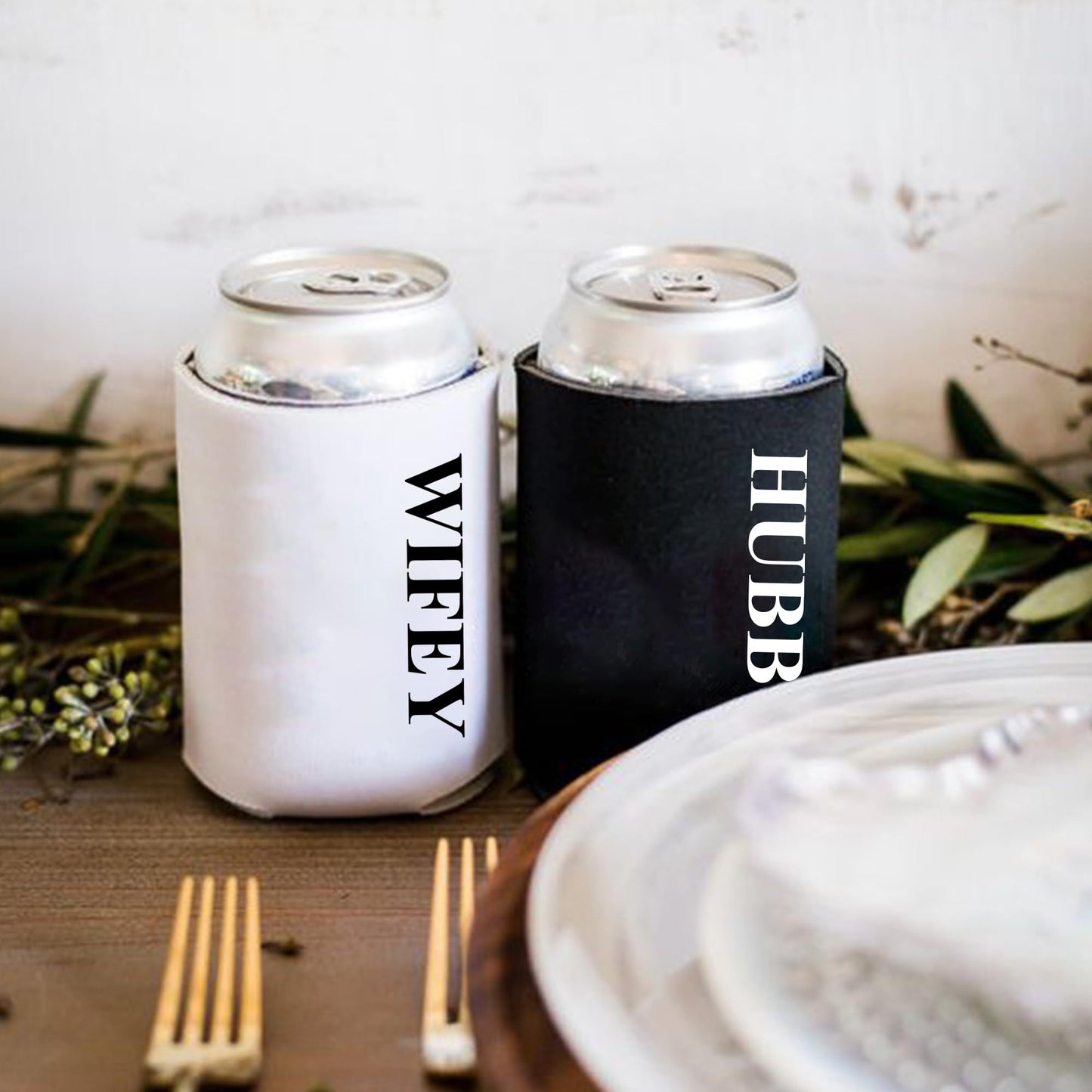 GroomBrideGifts Honeymoon Essentials Gifts - Hubby and Wifye Novelty Can Cooler.