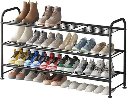 LINZINAR Shoe Rack - 3-Tier Metal Organizer for Closet & Entryway - Stylish Black Design