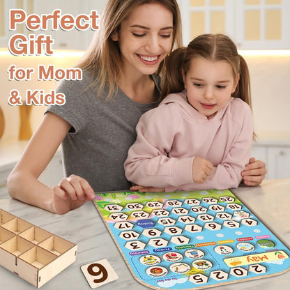 Skiennix Interactive Wooden Calendar for Kids Ages 3+ | Teach Seasons & Days | 12 x 15 Inches