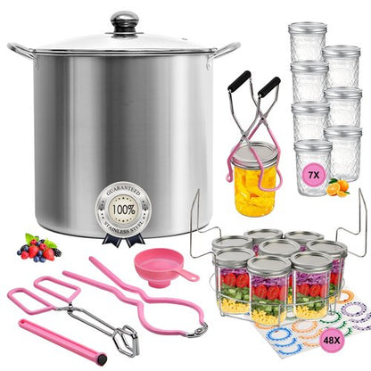 Canning Pot Water Bath Canner with Rack and Lid, 21.5QT Stainless Steel Stock Pot, Canning Supplies Starter Kit with Mason Jars, Tongs, Full Canning Accessories & Canning Tools Set for Beginners