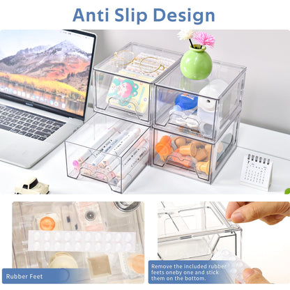 Plastic Drawers Storage, 6 Pack Clear Stackable Storage Drawers, Acrylic Storage Bins with Drawers for Fridge Organizers, Small PlasticDrawers Stackable for Makeup Organizers Cosmetic Display