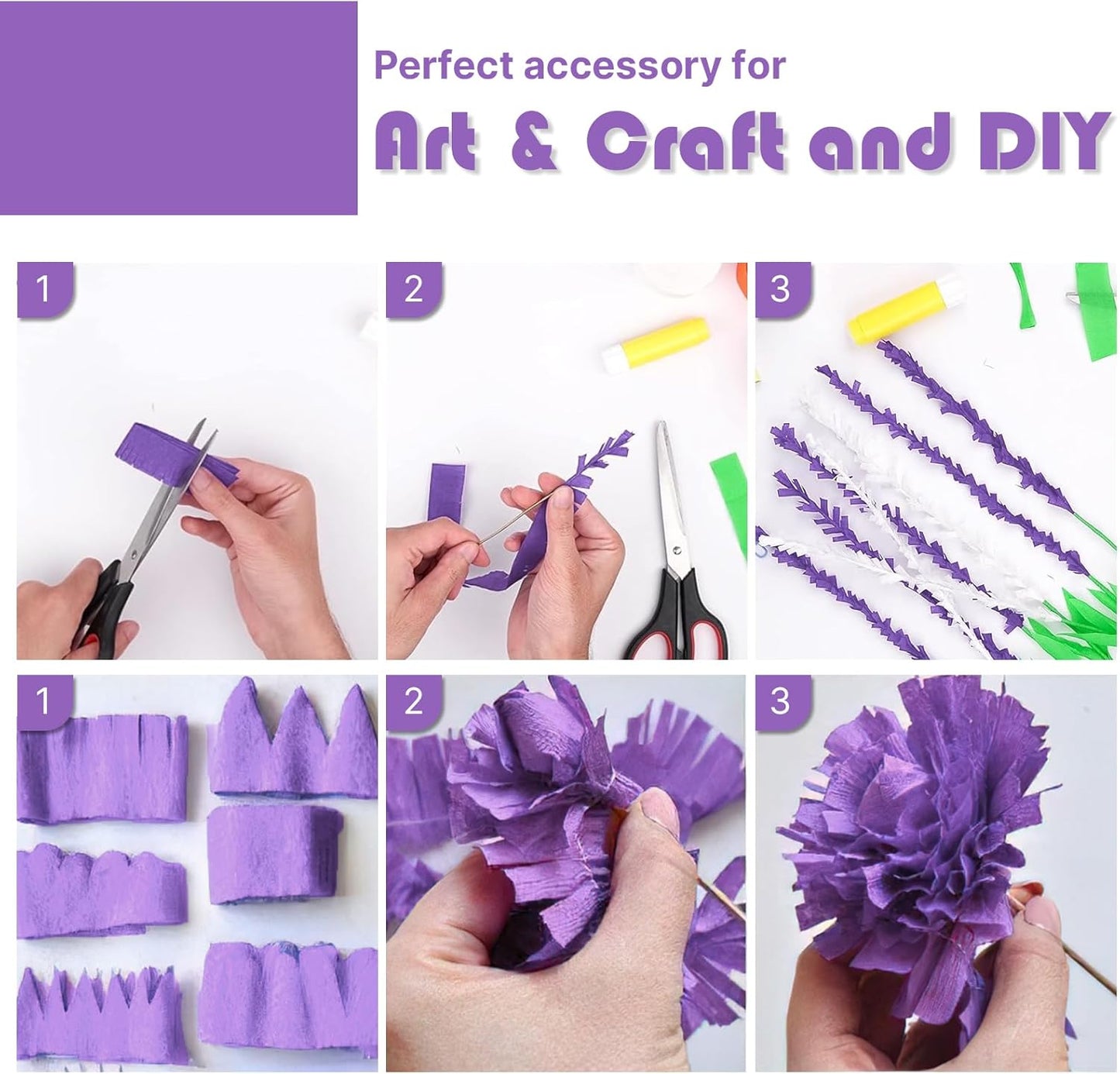 PartyWoo Crepe Paper Streamers - Metallic Silver & Purple Colors | 6 Rolls, 492ft Total for Celebrations