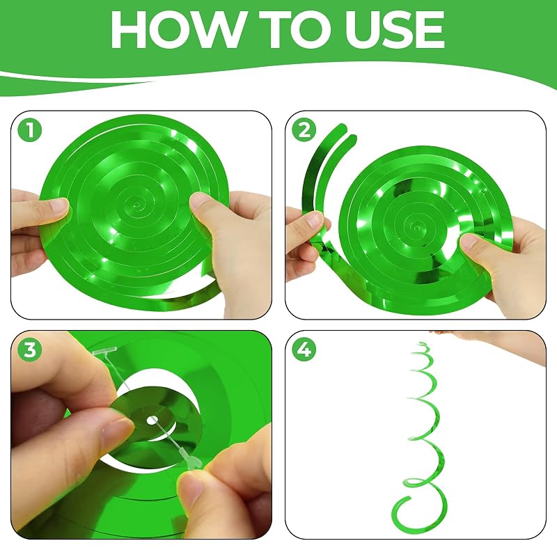 Green 24-Pack Ceiling Swirl Decorations with 12 Single & 12 Double Tails - Hanging Party Streamers for Birthday, St Patrick's, Easter (Variation: Green+24 Pack)