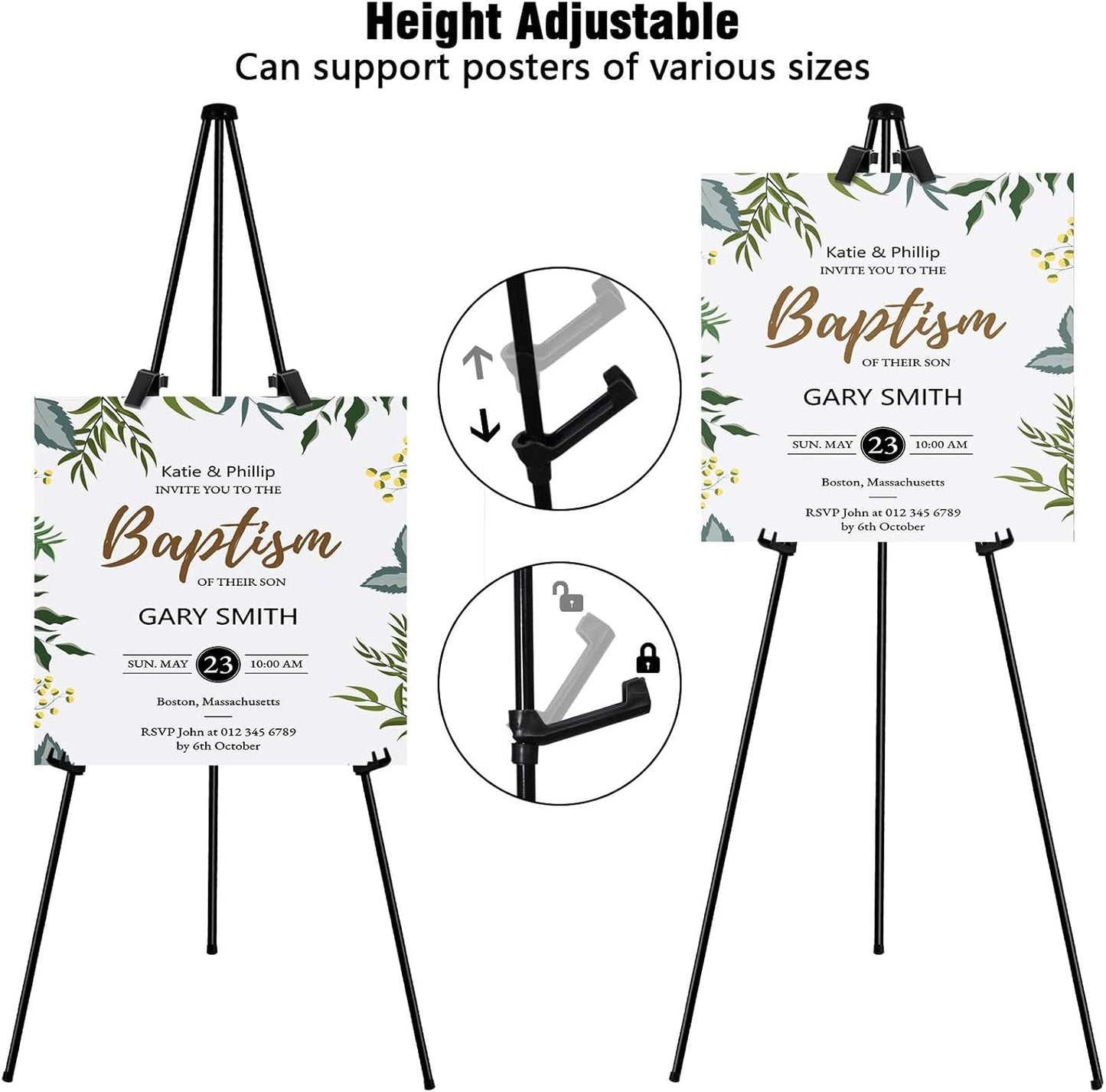 Skiennix 63" Folding Easel Stand - Portable Black Tripod for Weddings, Paintings & Crafts | 6 Pack
