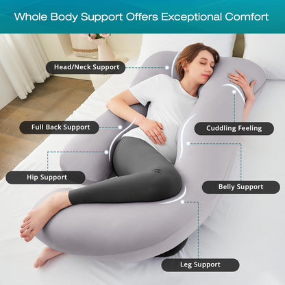 Sasttie U-Shaped Cooling Pregnancy Pillow - Full Body Support with Removable Cover | Light Grey