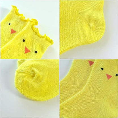 Skiennix Girls' Cozy Cotton Crew Socks - Fun Ruffle Design in Yellow Chick for Ages 3-8 Years