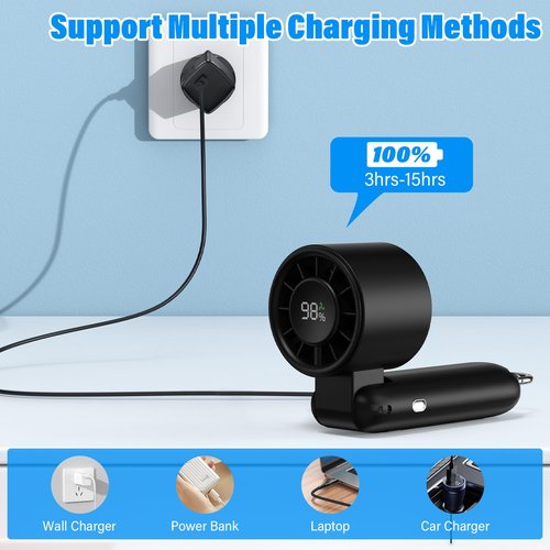 4 in 1 Handheld Portable Turbo Fan, 180° Foldable 6-Speed (1-100) Mini Fan, 5000mAh Rechargeable Battery Operated up to 15 Working Hours, LED Display Personal Cooling for Travel Indoor Outdoor