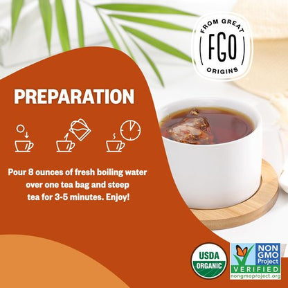 FGO Organic Assam Tea, 100 Count, Eco-Conscious Black Tea Bags, Resealable Bag, Packaging May Vary (Pack of 1)