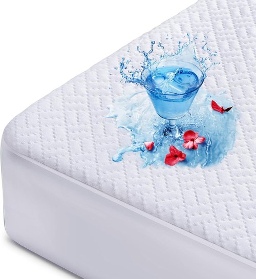 Hanherry Waterproof Queen Mattress Protector - 3D Air Fabric Cooling Cover | Soft, Breathable, Noiseless, Fits 8"-21" Deep Mattresses