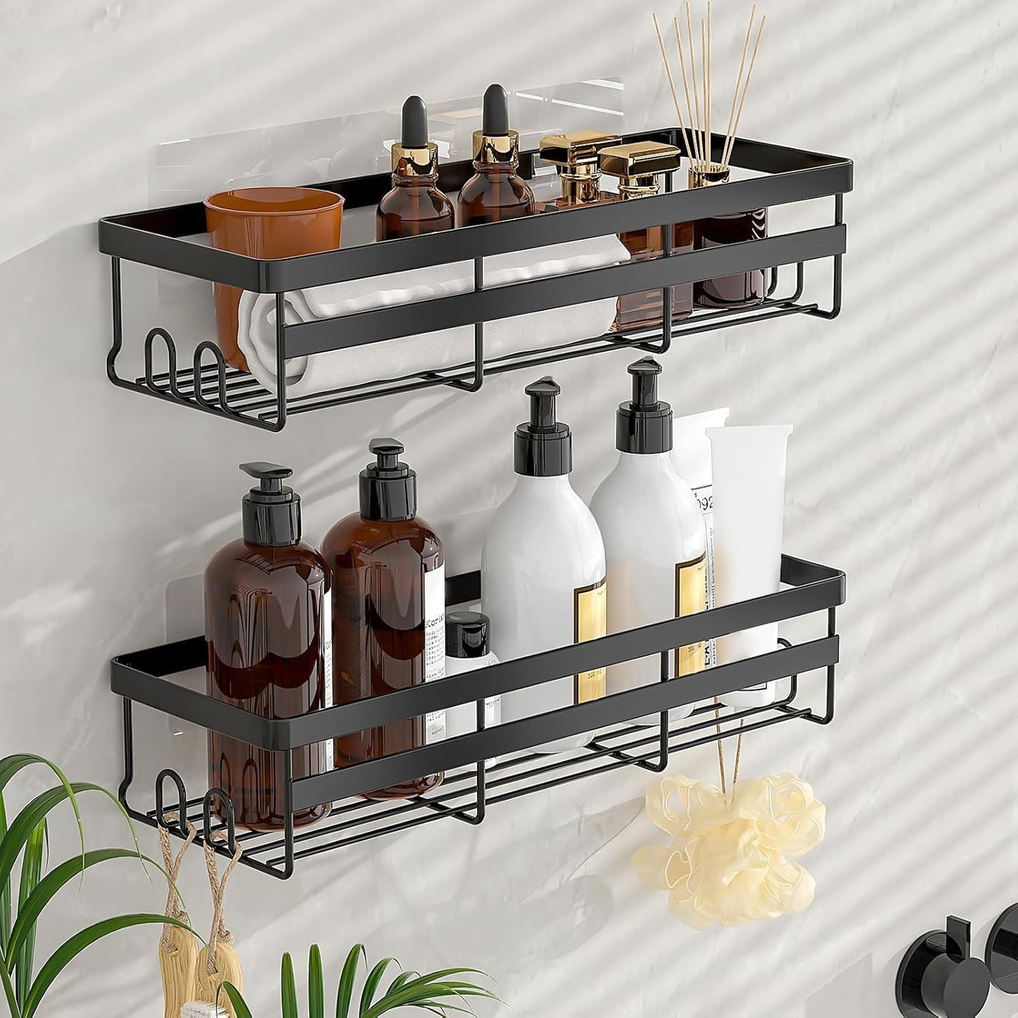 WOWBOX Shower Caddies 2 Pack - Adhesive Hanging Shelves for Easy Bathroom Organization | No Drilling, Stainless Steel