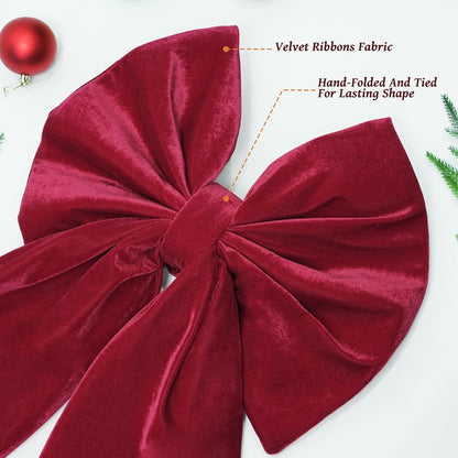 Regine Switzerland Christmas Tree Topper | Large 36x18 Inches Red Velvet Bow - Perfect for Indoor & Outdoor Decor