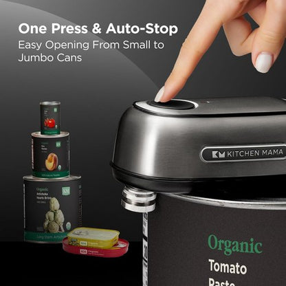 Kitchen Mama Orbit One Electric Can Opener - Hands-Free, USB-C Rechargeable, Safety Blade for Large Cans
