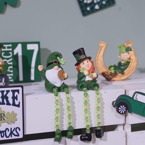 Braxio St. Patrick's Day Collectible Figurines - Set of 2 Green Gnome Shelf Sitters | Festive Table Decor