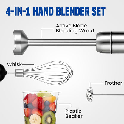 TEGH Immersion Blender - 8-Speed Stainless Steel Handheld Mixer for Smoothies, Soups & Sauces | Electric 4-in-1 Food Processor