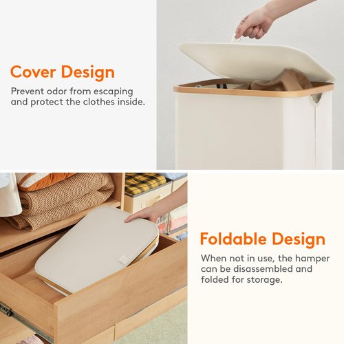 Lifewit 100L Laundry Basket with Lid, Clothes Hampers for Laundry with Bamboo Handles and 1 Removable Bag, Large Foldable Laundry Hamper for Bedroom, Bathroom, Dorm, Laundry Room, White