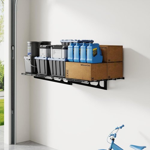 FLEXIMOUNTS Heavy-Duty Wall-Mounted Garage Shelving | 2x3ft Storage Rack Holds Up to 200 lbs - Black Classic Series