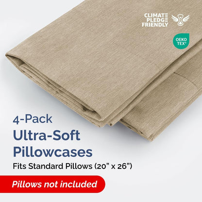 Skiennix Standard Pillow Cases Set of 4 - Soft Hotel Quality Covers - Comfy & Machine Washable - Heathered Beige
