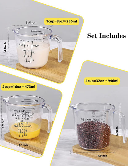 Measuring Cups Set - BPA-Free Plastic Liquid Measuring Cups with Spout | 3-Piece Clear Set