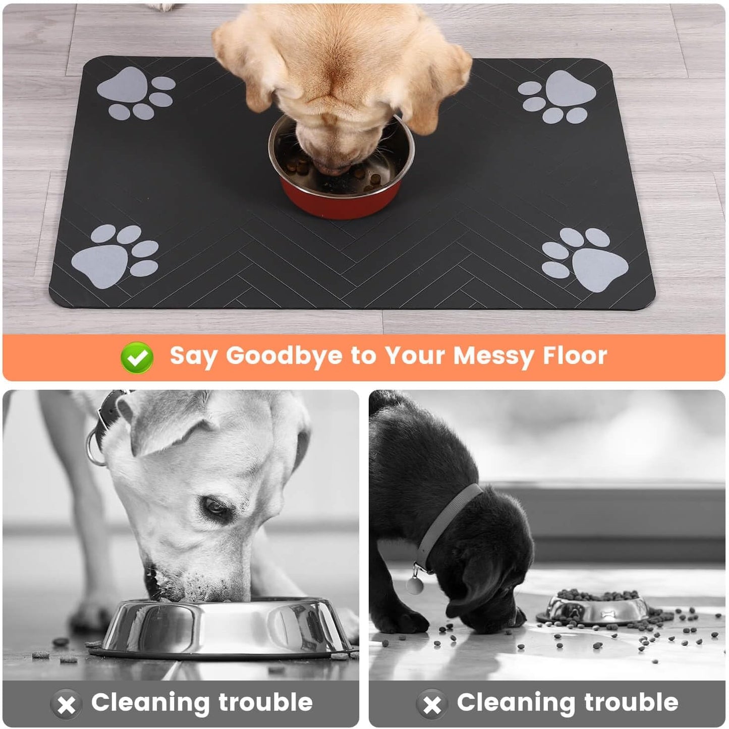 Skiennix Pet Feeding Mat - Absorbent Waterproof Placemat for Dogs & Cats | Quick Dry, 20"x12", Striped Dark Gray