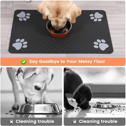 Skiennix Pet Feeding Mat - Absorbent Waterproof Placemat for Dogs & Cats | Quick Dry, 20"x12", Striped Dark Gray