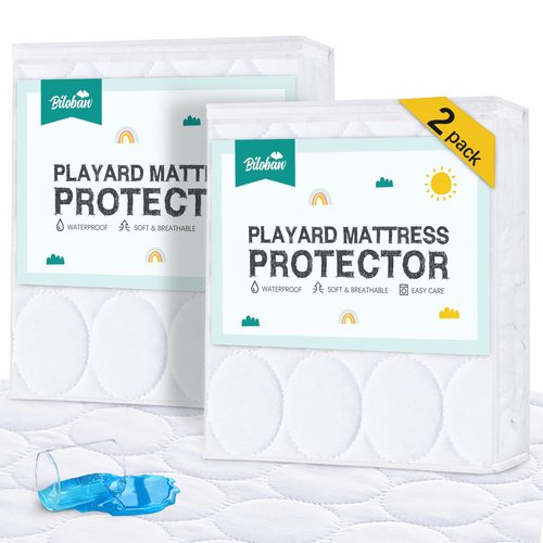 Pack and Play Mattress Pad Sheets Waterproof 2 Pack, Quilted Pack and Play Mattress Protector Cover Fitted Fits for Graco Pack n Play Playard Mattress/Playpen Mattress, White, 39" x 27"