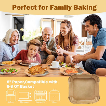 Skiennix Air Fryer Liners - 200 Pcs Unbleached Disposable Non-Stick Parchment Paper for 5-8 QT Baskets