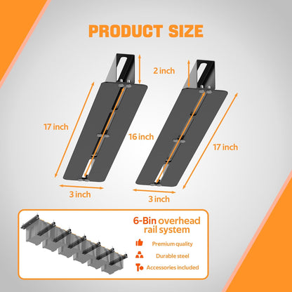 Ultrawall Overhead Garage Storage Racks - Heavy Duty Ceiling Organizer for Bins | Adjustable Width (7 Pack, 6 Bins)