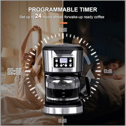 Skiennix Programmable Coffee Maker - 12-Cup Fully Automatic Drip Machine | Stainless Steel, Keep-Warm Function