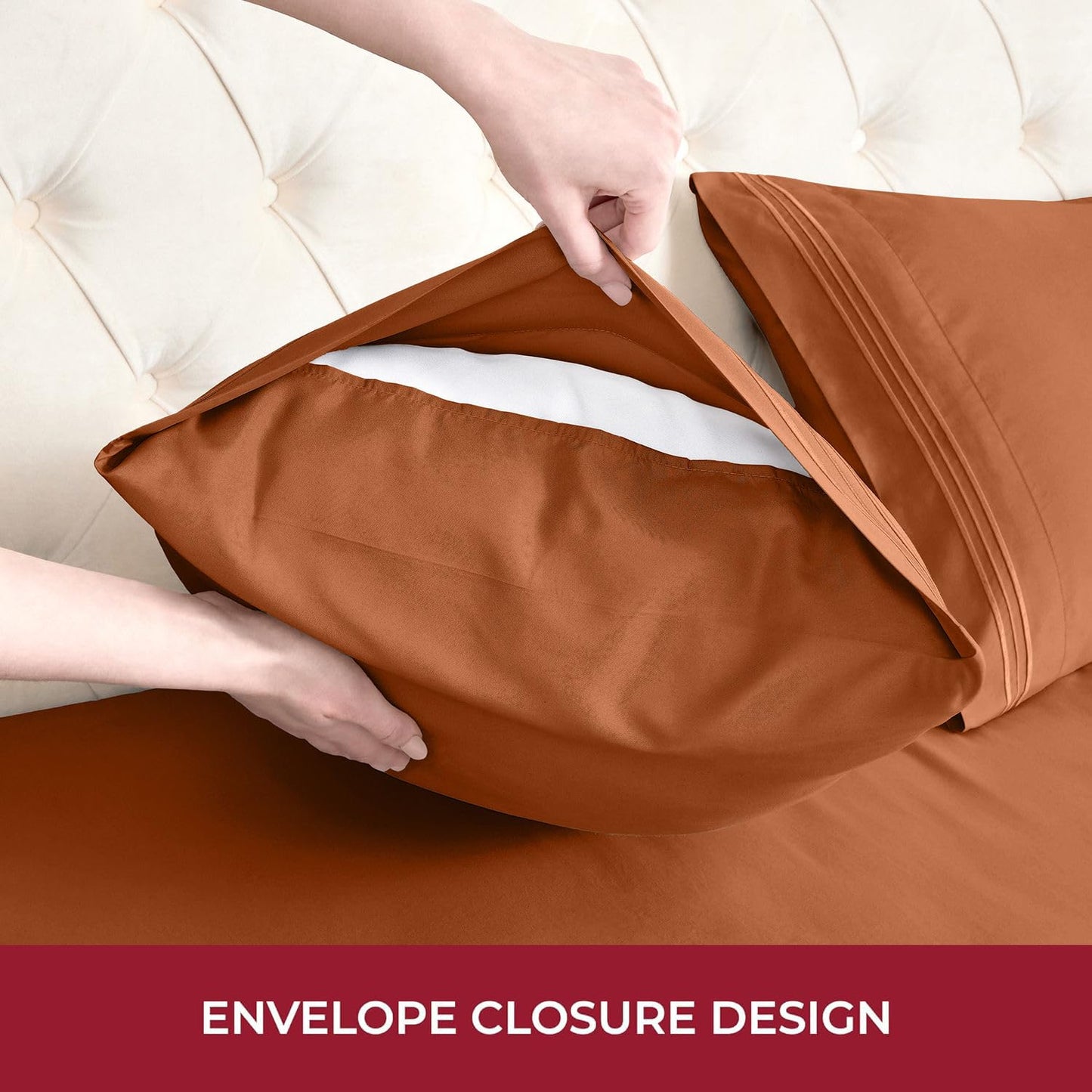 Mellanni RV Short Queen Sheets - 4 PC Iconic Collection Bedding - Hotel Luxury, Extra Soft, Cooling Bed Sheets - Deep Pocket up to 10 inch (RV/Short Queen, Terracotta)