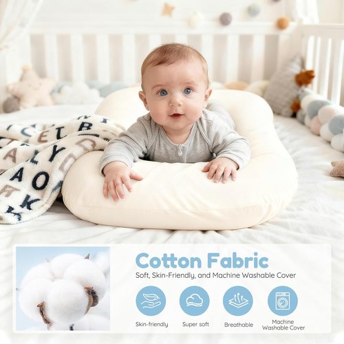 **Baby Lounger by Snuggle Nest - Breathable Cotton Infant Nest for Newborns 0-24 Months | Portable & Travel-Friendly, White**