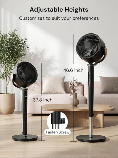 Uthfy Oscillating Fan - 120° Full-Automatic Oscillation, Quiet DC Motor, Remote Control, 16 Speeds, Black