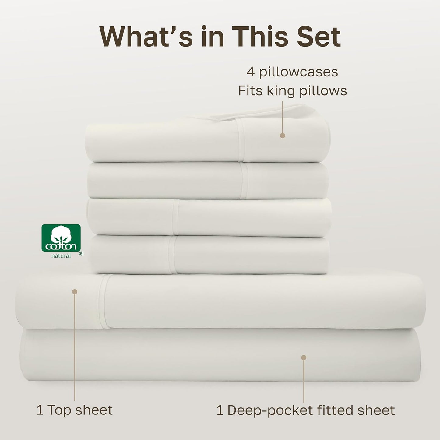 California Design Den King Size Sheet Set - Soft 400 Thread Count 100% Cotton, Deep Pocket - Ivory