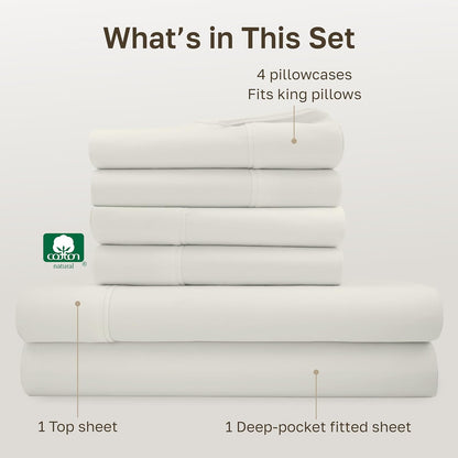 California Design Den King Size Sheet Set - Soft 400 Thread Count 100% Cotton, Deep Pocket - Ivory