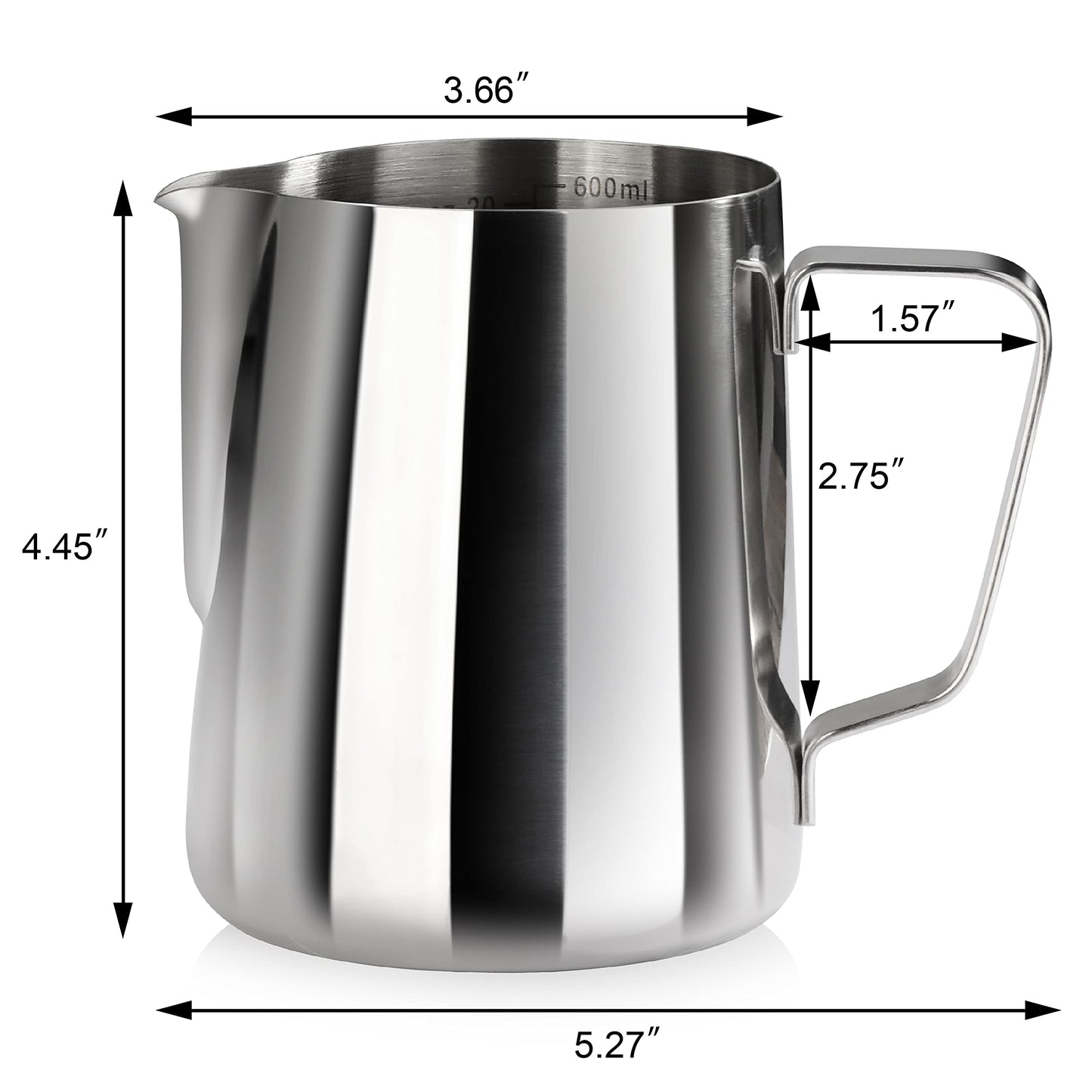 New Star Foodservice 28812 Commercial Grade Stainless Steel 18/8 Frothing Pitcher, 20 oz., Silver