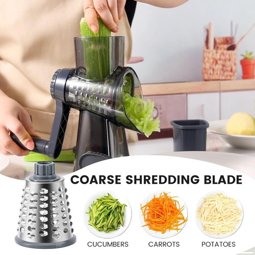 HANSGO Rotary Cheese Grater - Hand Crank Shredder with 3 Metal Blades & Non-Slip Base | Kitchen Gadget for Cheese & Veggies