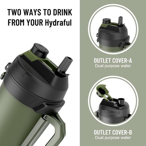 Hydraful 128 oz Insulated Water Bottle - Large Triple Wall Vacuum Jug | Keeps Drinks Cold for 48 Hrs
