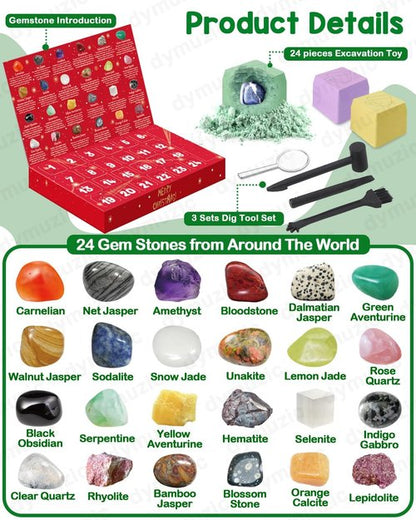 Gemstone Dig Kit Advent Calendar 2025 - Discover 24 Real Gemstones, Rocks & Crystals | Perfect Gift for Kids