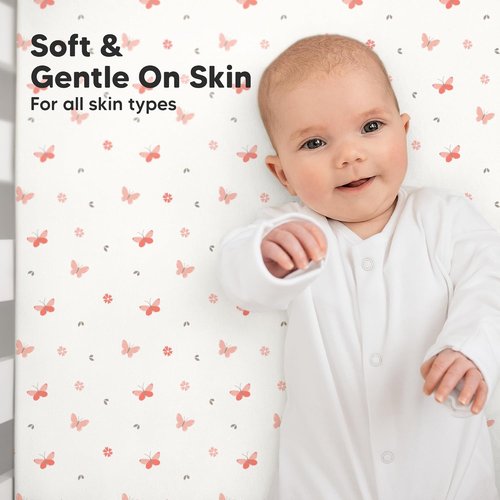 KeaBabies Organic Crib Sheets - 2-Pack Fitted Jersey Cotton Covers | Soft & Breathable for Baby Beds (Butterflies)