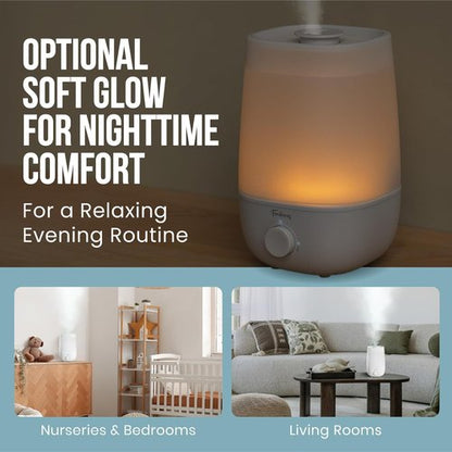Fontaines Luxury Cool Mist Humidifier - 360° Ultra-Fine Spray, Whisper-Quiet, Easy to Clean, Auto Shut-Off, Nightlight