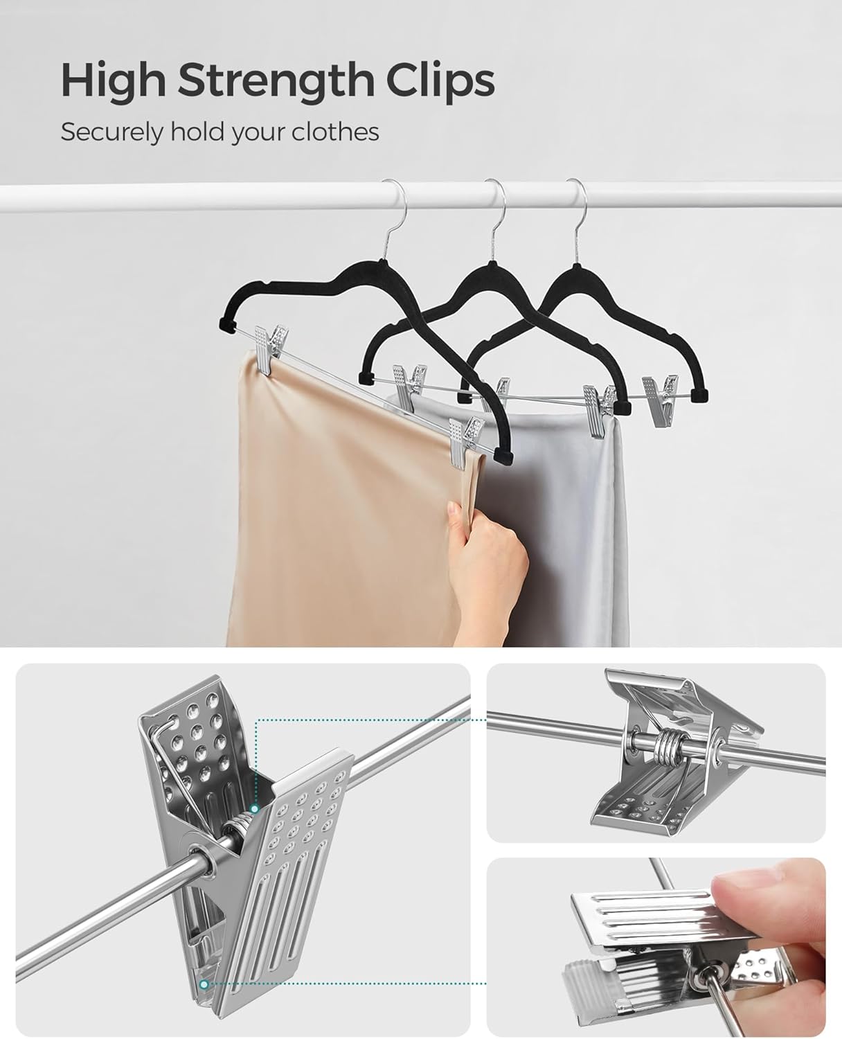 SONGMICS Velvet Pants Hangers - 30 Pack, 16.7 Inches, Adjustable Clips, Non-Slip, Space-Saving, Black